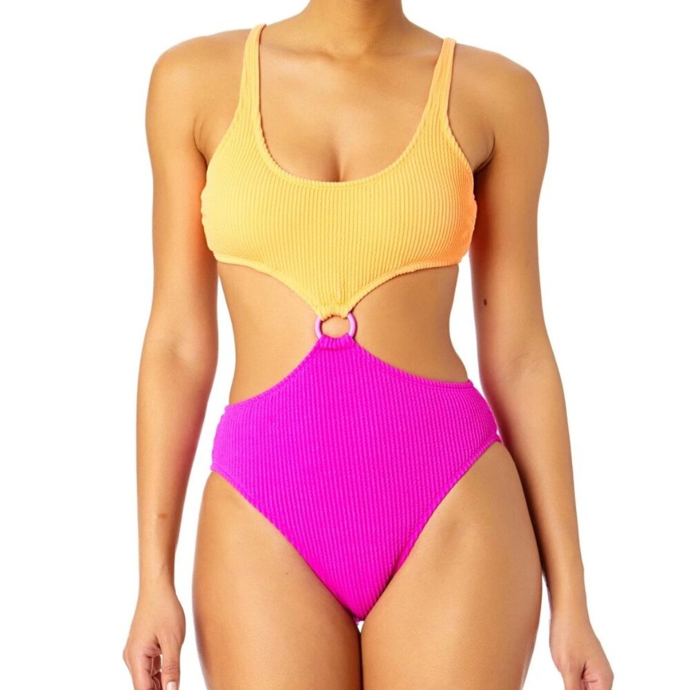 NWT Salt + Cove Juniors Colorblock One-Piece Monokini Swimsuit, Peach Purple, XL